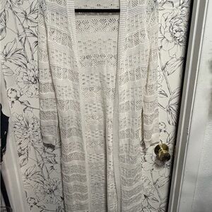NWT White Open-Knit Long Cardigan